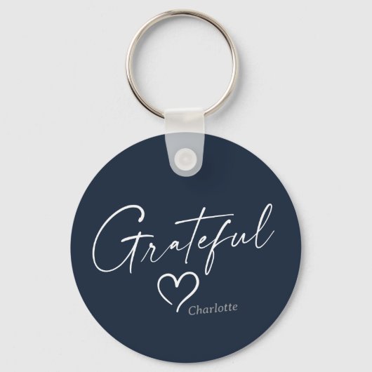 Grateful Heart | Jouw naam Minimale inkt Sleutelhanger (Voorkant)