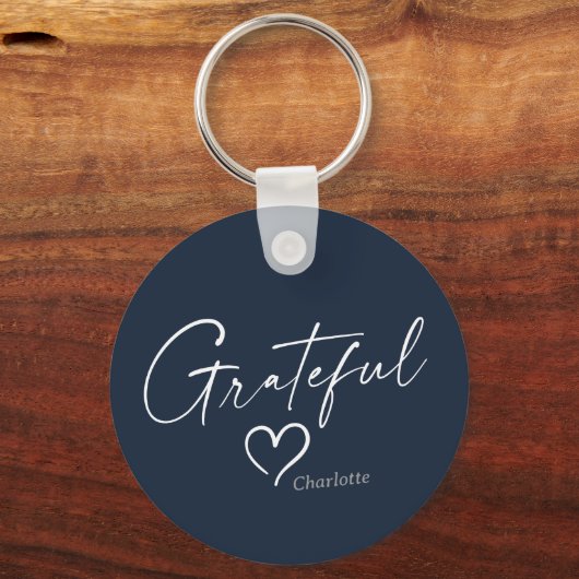 Grateful Heart | Jouw naam Minimale inkt Sleutelhanger (Voorkant)