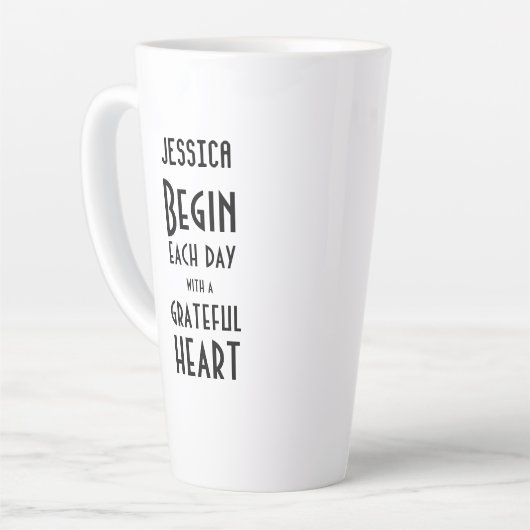 Grateful Heart Quote Monogram Name Tall Latte Mok (Linkerhoek)