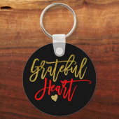 Grateful Heart Script Typography Red Gold Black Sleutelhanger (Voorkant)