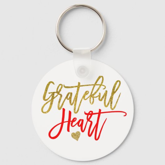 Grateful Heart Script Typography Red Gold Quote Sleutelhanger (Voorkant)