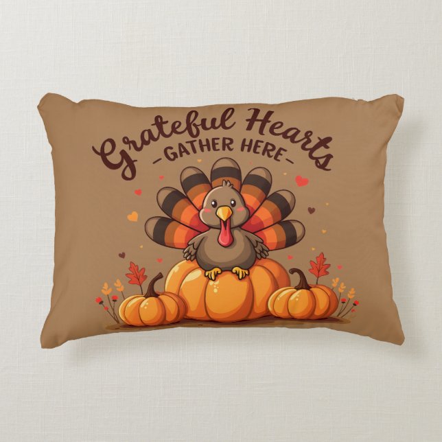Grateful Hearts Thanksgiving Turkey Accent Kussen (Voorkant)