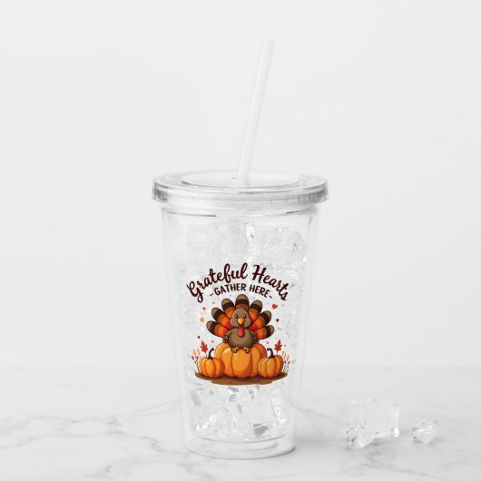 Grateful Hearts Thanksgiving Turkey Acryl Drinkbeker (Achterkant ijs)
