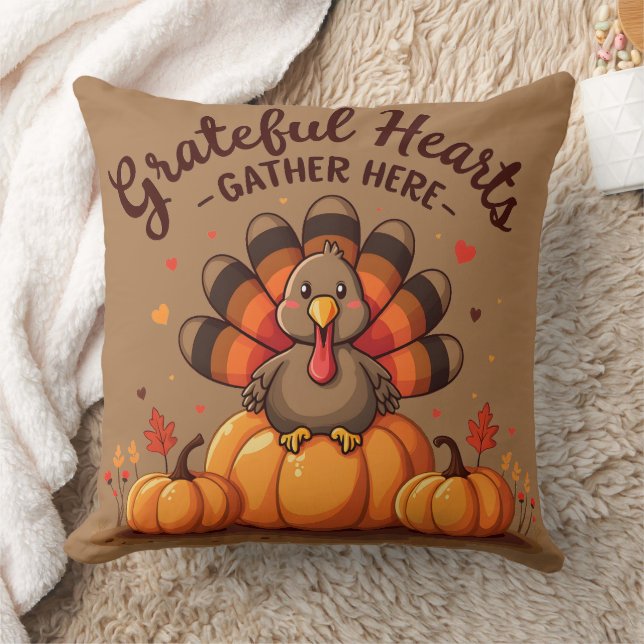 Grateful Hearts Thanksgiving Turkey Kussen (Deken)