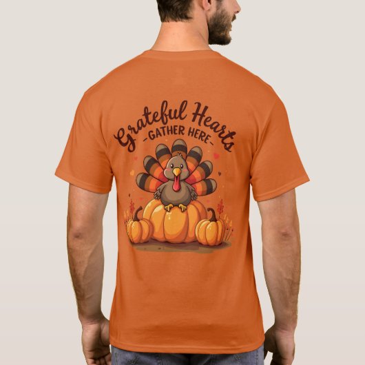 Grateful Hearts Thanksgiving Turkey T-shirt (Achterkant)