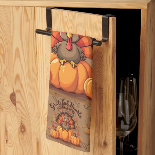 Grateful Hearts Thanksgiving Turkey Theedoek (Derde Gevouwen)