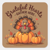 Grateful Hearts Thanksgiving Turkey Vierkante Sticker (Voorkant)