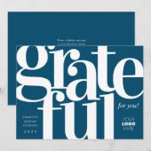 Grateful Modern Blue Business Holiday Kaart (Voorkant / Achterkant)