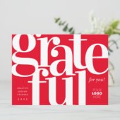 Grateful Modern Bright Red Business Holiday Kaart (Staand voorkant)