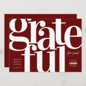 Grateful Modern Red Business Holiday Kaart (Voorkant / Achterkant)