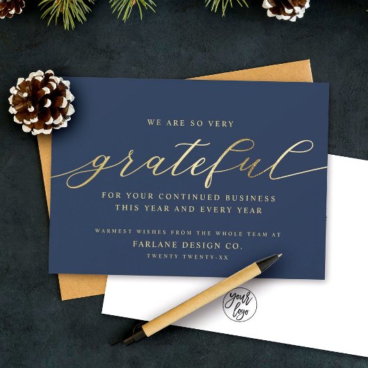 Grateful | Moderne Script Business Logo Corporate Feestdagenkaart