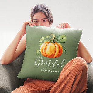 Grateful Oranje Pompoen Moss Green gepersonaliseer Kussen