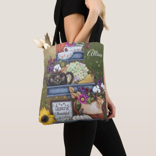 Grateful, Thankful, Bless Gepersonaliseerd Canvas  Draagtas (Dichtbij)