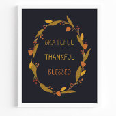 Grateful Thankful Blessé Wreath Typographie Poster