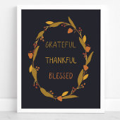 Grateful Thankful Blessé Wreath Typographie Poster