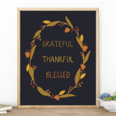 Grateful Thankful Blessé Wreath Typographie Poster