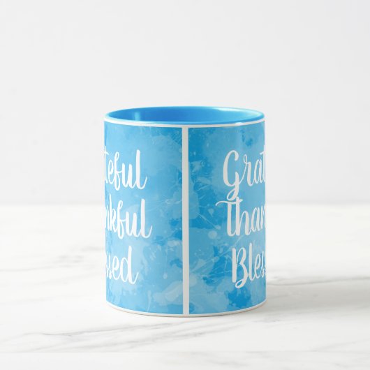 Grateful Thankful Blessed Blue Waterverf Mok (Midden)