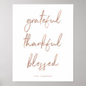 Grateful Thankful Blessed | Faux Roos Gold Script Poster (Voorkant)