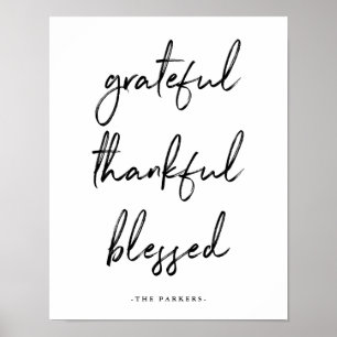 Grateful Thankful Blessed Handgeschreven script Poster