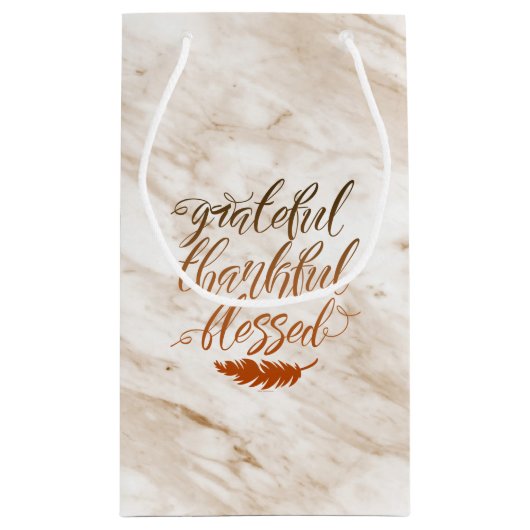 Grateful Thankful Blessed Modern Marble Feather Klein Cadeauzakje (Achterkant)