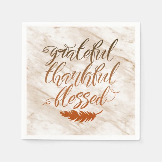 Grateful Thankful Blessed Modern Marble Feather Servet (Voorkant)