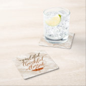 Grateful Thankful Blessed Modern Marble Feather Vierkante Kartonnen Onderzetter (Insitu)