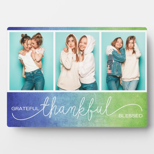 Grateful Thankful Blessed Moderne Drie Foto Fotoplaat (voorkant)