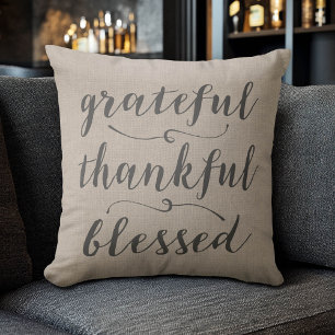 Grateful Thankful Blessed Rustic Script - Dempel Kussen