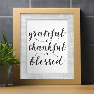 Grateful Thankful Blessed Rustic Script Feestdagenkaart
