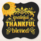 Grateful, Thankful, Blessed Sunflower Kartonnen Onderzetters (Voorkant)