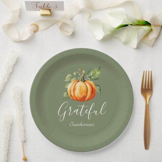 Grateful Thanksgiving Oranje Pompoen Gepersonalise Papieren Bordje (Huwelijk)