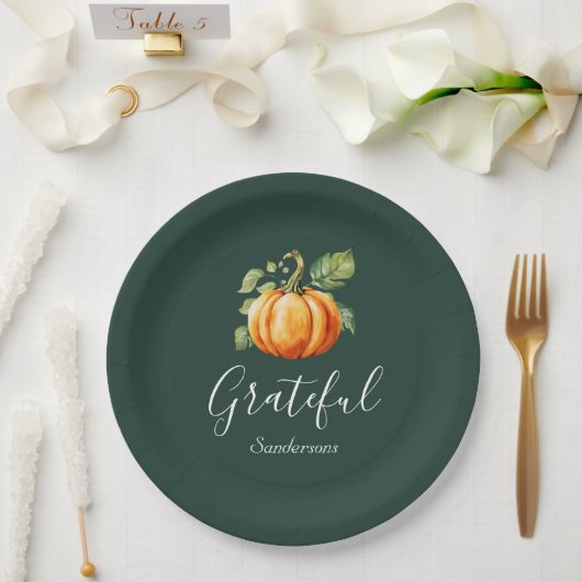 Grateful Thanksgiving pompoen gepersonaliseerd Papieren Bordje (Huwelijk)