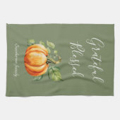 Grateful Thanksgiving Pompoen Moss Green Theedoek (Horizontaal)
