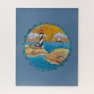 Gratiljoord vuurtoren strand scene kust volks kuns legpuzzel