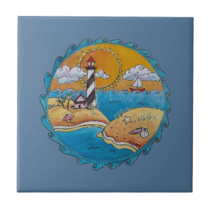 Gratiljoord vuurtoren strand scene kust volks kuns tegeltje