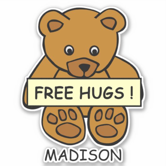 Gratis aangepaste naam Hugs Teddy Sticker (Voorkant)