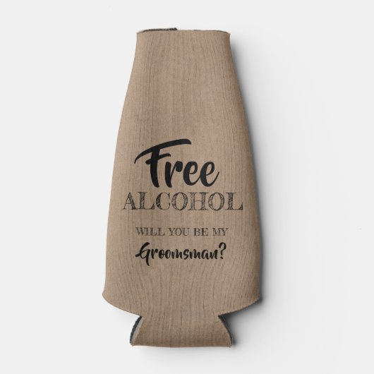 Gratis alcohol - Grappige Groomsman voorstel Flesjeskoeler (Voorkant)