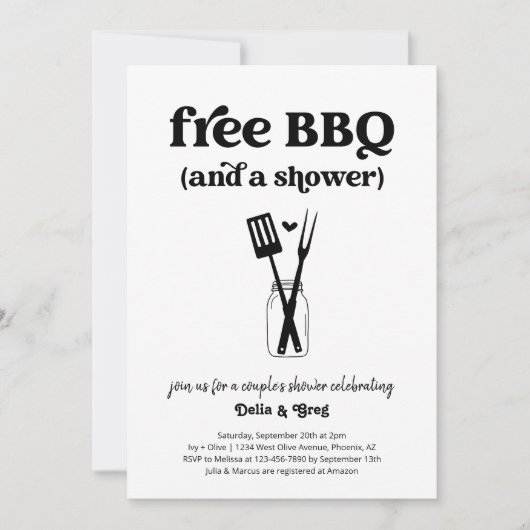 Gratis BBQ Funny Couple's Douche Uitnodiging (Voorkant)