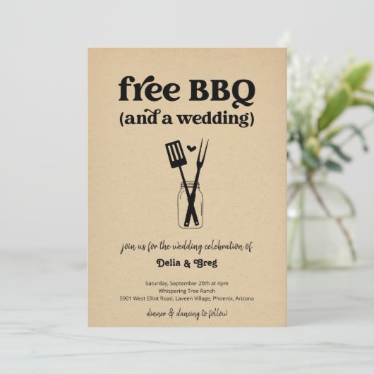 Gratis BBQ Grappige bruiloft uitnodiging (Staand voorkant)