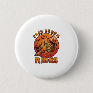 Gratis Bezem Ritten Halloween Skelet Pompoen Oranj Ronde Button 5,7 Cm