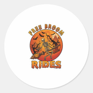 Gratis Bezem Ritten Halloween Skelet Pompoen Oranj Ronde Sticker
