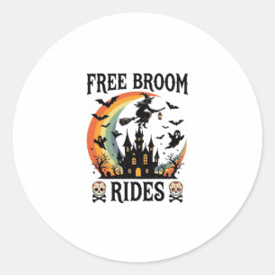 Gratis bezemritten Halloween Heks Geheime Kasteel  Ronde Sticker