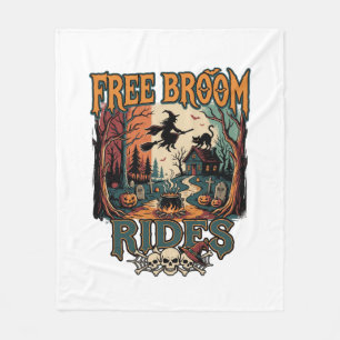 Gratis Bezemritten Halloween Heks Katten Schedels_ Fleece Deken