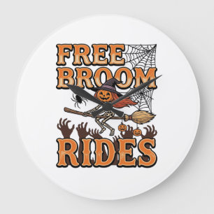 Gratis bezemritten Halloween Heks Skelet Ontwerp_1 Grote Klok