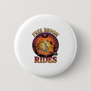 Gratis Bezemritten Halloween Skelet Pompoen Zwart  Ronde Button 5,7 Cm
