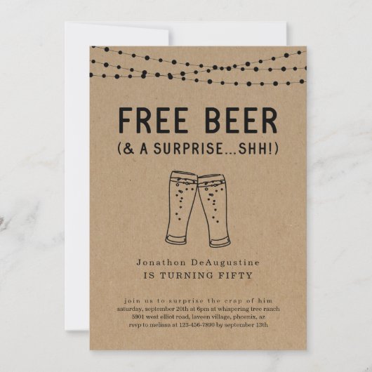 Gratis bier Grappige volwassene verrassingsfeest u Kaart (Voorkant)