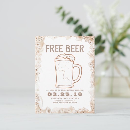 gratis bier | Rustic Funny Bewaar de datum Aankondigingskaart (Staand voorkant)