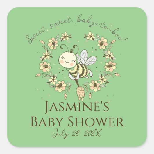 Gratis Bijenkrans Baby Shower Vierkante Sticker (Voorkant)