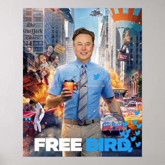 GRATIS BIRD MEME - Elon, Twitter, vrij vogel Poster (Voorkant)