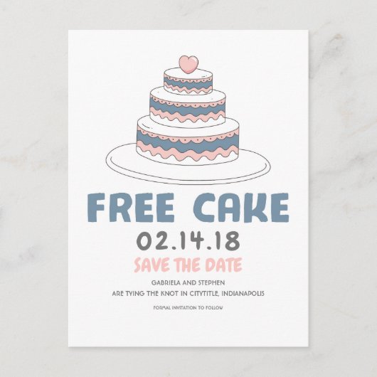 gratis cake | Eenvoudig en grappig Sla de datum op Aankondigingskaart (Voorkant)